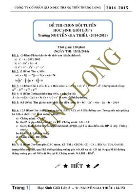 Đề thi chọn đội tuyển học sinh giỏi lớp 8 môn Toán - Trường Nguyễn Gia Thiều (2014-2015)